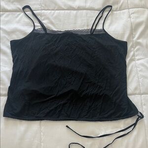 Victoria's Secret Black Lace Trim Tank Top with clinch ribbon waist